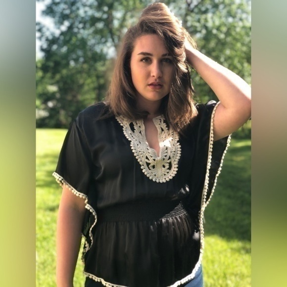 Grace Elements Women’s Black Embroidered Peplum Blouse - Picture 5 of 7